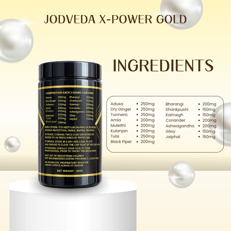Jodveda X-Power Gold Premium Ayurvedic Men's Wellness Powder with Herbal Ingredients – 100g