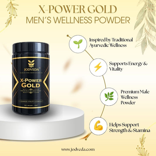 Jodveda X-Power Gold Premium Ayurvedic Men's Wellness Powder with Herbal Ingredients – 100g